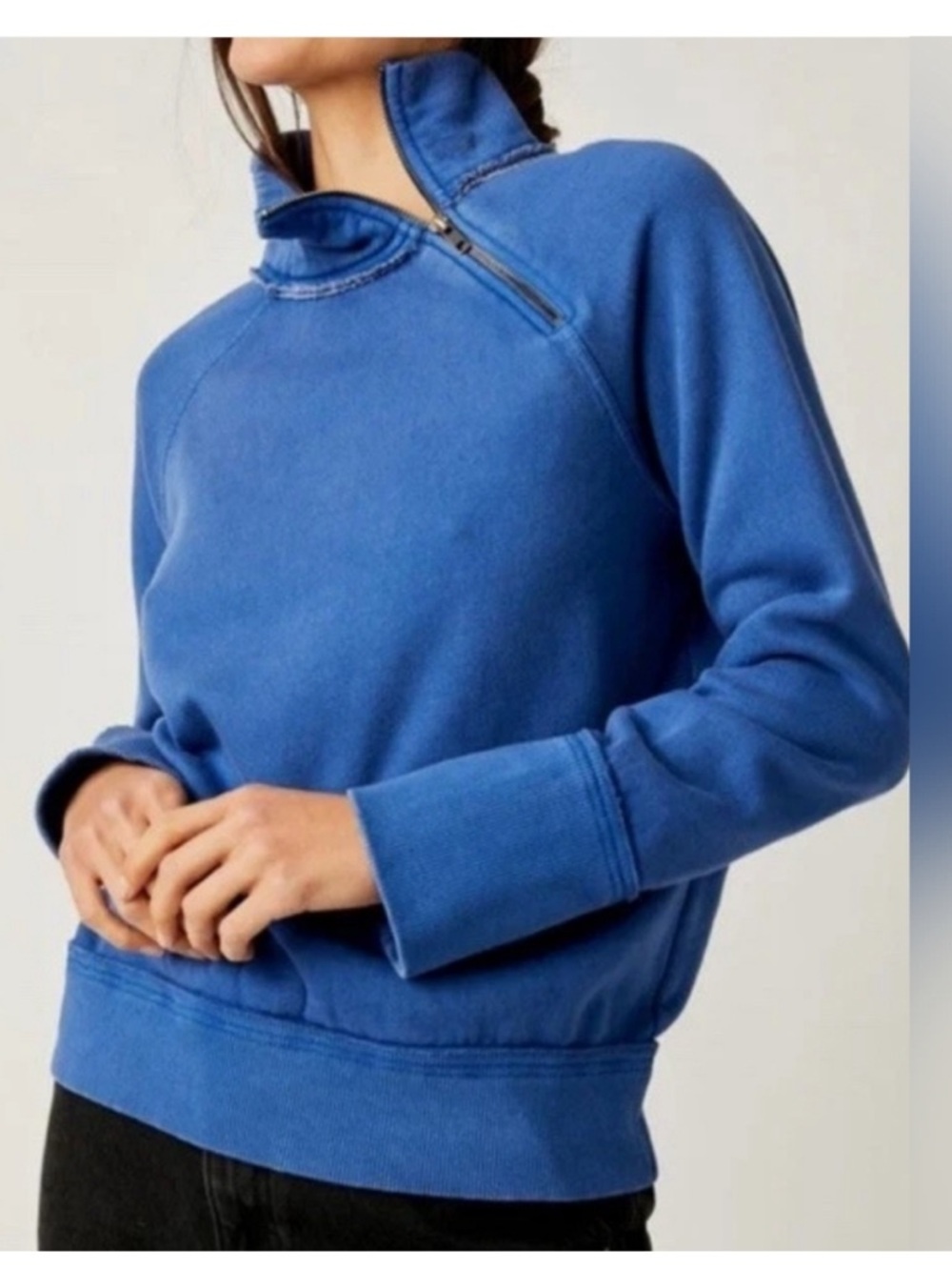 Free People Women’s Zip Neck Sweatshirt in Faded Blue